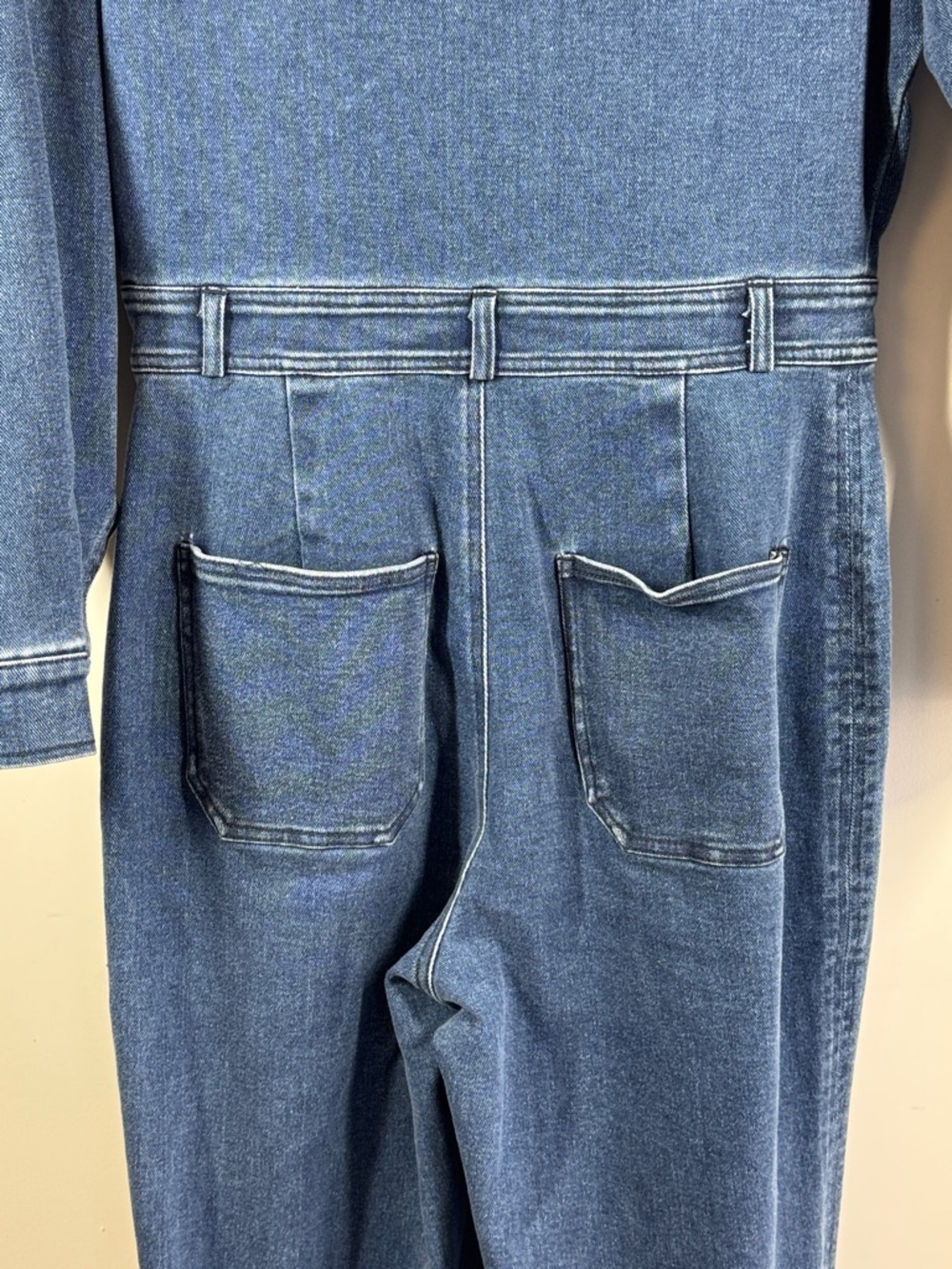 ICHI Denim Jumpsuit Blue Size 36 Wide Leg Button Front Utility Chic Casual - Picture 13 of 15